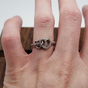 Size 7 925 Sterling Silver Cute Genuine Diamonds Heart Ring